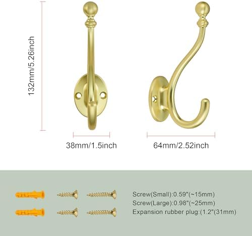 AVICCI 5 Pack Coat Hooks Brushed Gold Coat Hook,Heavy Duty Hooks Decorative Wall Hooks for Bathroom Bedroom Kitchen Towel Robe Clothes Cabinet Closet Bathroom Hardware - Image 2