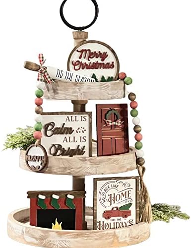 7 Pcs Christmas Themed Tiered Tray Decor Set, Christmas Themed Decor Bundle For Tier Tray, Christmas Tiered Tray Decorations, Seasonal Tier Tray Decor by WintuckHome