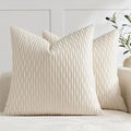 DEZENE Beige Couch Pillow Covers: Pack of 2 24x24 Inch Vertical Ripple Striped Velvet Square Throw Pillow Cases for Couch Sofa Bed Living Room Home Decor by DEZENE