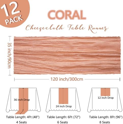 12 Pack 35 x 120 Inch Coral Table Runner Cheesecloth 10Ft - Image 2