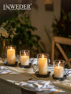 Black Hurricane Candle Holders: Pillar Candle Holder Set of 2 - Image 2