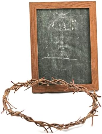 Framed Jesus Veil Image with Crown of Thorns & Veronica’s Veil - Christian Wall Decor for Home Prayer Room, Religious Easter Lent Gifts (Jesus Face) (Brown) by Unknown