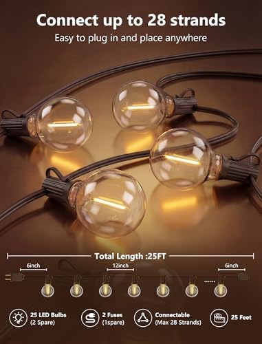 25FT LED G40 Outdoor String Lights with 25 Shatterproof Bulbs, Brown Wire - Image 2