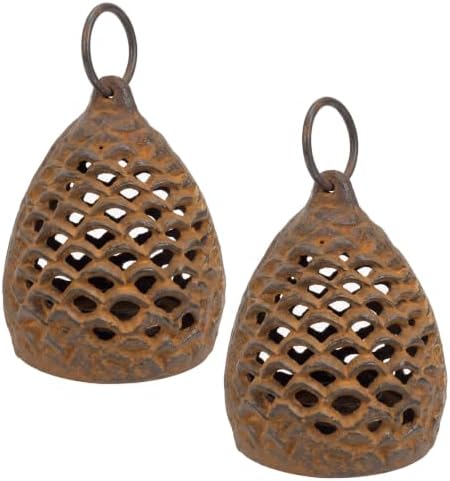 Fumete 2 Pcs Vintage Cast Iron Candle Lantern, Pine Cone, Golden Rust by Fumete