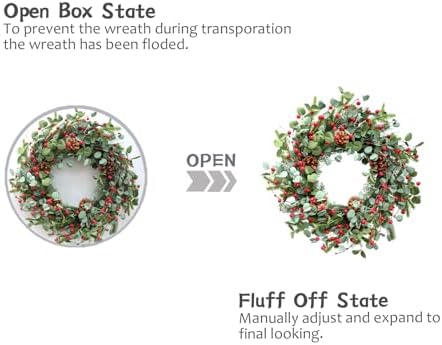 Idyllic Christmas Wreath for Front Door,20" Winter Wreath with Pine Cones Red Berries and Eucalyptus, Winter Decorations for Everyday Farmhouse Window Outdoor/Indoor - Image 4