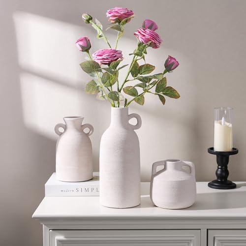 Ceramic Vase Set, 3Pcs Flower Vases for Modern Boho Farmhouse Decor, Decorative Vases for Pampas Grass & Dried Flowers, Distressed Finish - Image 6