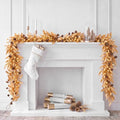 9ft Gold Leaf Christmas Garland, Artificial Bay Leaf Berry Pine Decor by Dingion