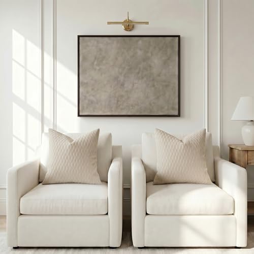 DEZENE Beige Couch Pillow Covers: Pack of 2 24x24 Inch Vertical Ripple Striped Velvet Square Throw Pillow Cases for Couch Sofa Bed Living Room Home Decor - Image 5