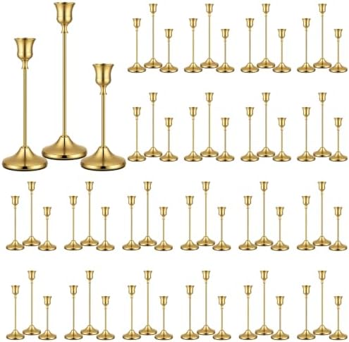 60 Pack Brass Metal Taper Candle Holders Set,Vintage Metal Candlestick by VZZNN