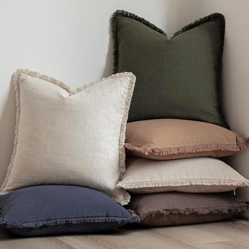 Foindtower Decorative Linen Fringe Throw Pillow Covers 26×26 Dark Green - Image 6