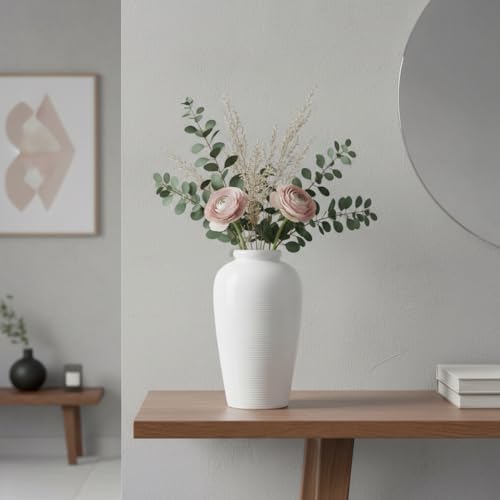 White Ceramic Vase for Centerpiece - 11 Inch Large Modern Boho Vase for Pampas Grass, Minimalist Decorative Flower Vases for Home Decor, Kitchen, Entryway, Mantel, Wedding Decor - Image 6