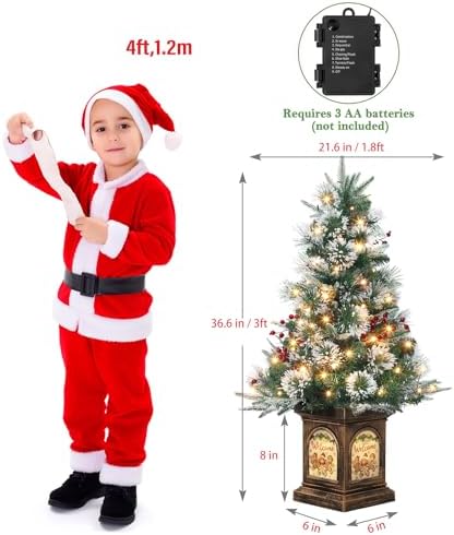 3ft Prelit Snow Flocked Christmas Tree with Light Up Gingerman Box Base - Image 4