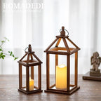 Romadedi Wood Candle Lantern Decorative, Brown, Rustic Decor Set of 2 - Image 4