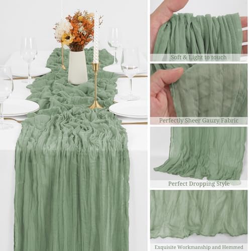 12 Pack Sage Green Cheesecloth Table Runner,20x120 in Table Runner - Image 3