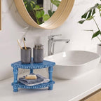 Kigley 2 Tiered Corner Riser for Kitchen Counter Wood Beaded Corner Shelf Blue Wash Countertop Bathroom Counter Organizer Rustic Decorative Pedestal Stand with Removable Feet for Kitchen Coffee Bar - Image 6