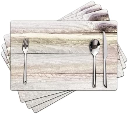 Farmhouse Placemats Set of 4 - Driftwood Faux Leather Heat Resistant Placemat for Dinner Table, Non-Slip Waterproof Oil-Proof Washable Reusable for Indoor Outdoor Kitchen Decor, 15.75In*11.81In by Unknown