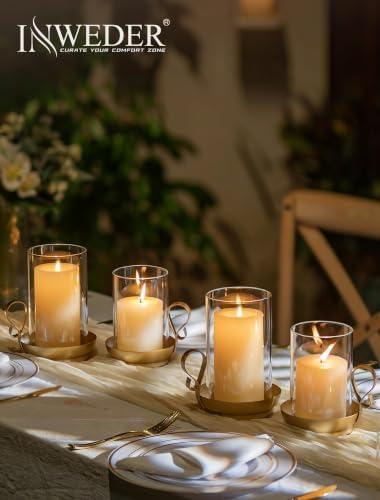Hurricane Glass Candle Holders: Gold Candle Holder Set of 2 - Image 2