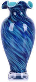 12in Tall Hand Blown Glass Vase Unique Ruffle Wide Mouth Vases, Elegant Modern Glass Flower Decorations Vase, Beautiful Colorful Vases for Home Living Room Bookshelves Wedding High End Centerpieces by LCCCK