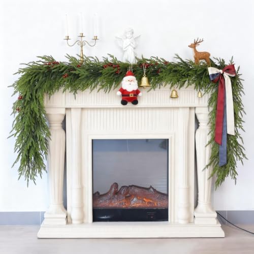 Artificial Christmas Garland, Faux Norfolk Pine for Mantle Decor(9FT 2PCS) - Image 4