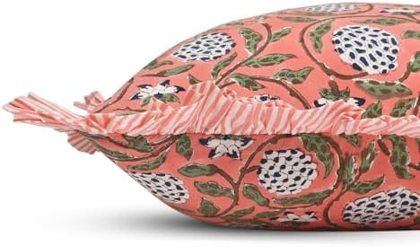 Ridhi Dark Salmon Pink Floral Block Print Throw Pillow Covers 20x20 Inch - Image 4