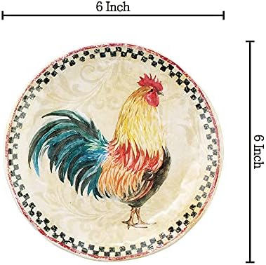 UPware Country Rooster Melamine Round Dessert Plates, Small Serving Plates, for Appetizer, Snacks, and Side Dishes, Multicolor, 6 Inch, Set of 4 - Image 2