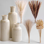 Pampas Grass with Vase Set – 3 Beige White Ceramic Vases with Natural Dried Pampas, Bunny Tails & More – Neutral Farmhouse Decor for Fireplace, Home, Mantel, Entryway, Kitchen & Boho Table Centerpiece - Image 2