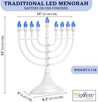 Traditional LED Electric Hanukkah Menorah - Battery or USB Powered, Includes Micro USB Cable (White, 2) - Image 3