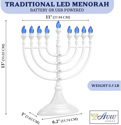 Traditional Hanukkah LED Electric Menorah Powered by Battery or USB Chanukiah - 4' Micro USB Cable Included Electronic Chanukah Candles Minorah Lighted Hanukah Decorations (White) - Image 3