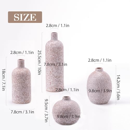 Ceramic Vase Set of 4, Classic Stone Style Small Vases Home Decorations for Table Shelf Office Centerpieces Decor - Image 3