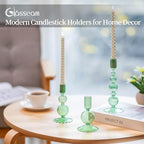 Glasseam Green Glass Taper Candle Holder, 3Pcs Unique Candlestick for Table - Image 3