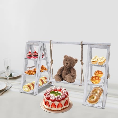 Wooden Cupcake Stand, 3 Tier Cupcake Serving Tray Display Stand, Height-Adjustable, Detachable Trays, Dessert Stands for Party, Birthday, Wedding, Events, Baby Shower (White) - Image 4