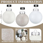 24 Pcs Neutral Textured Sugar Christmas Ornaments 2.36'' Cream Beige White - Image 3