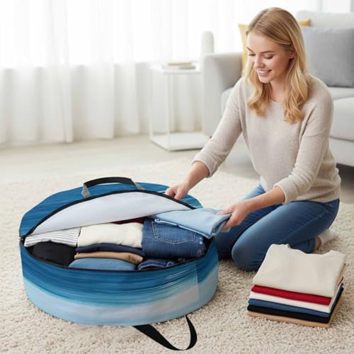 Blue Ocean Round Storage Bag 30 Inch, Ocean Water Scenery Summer Clothes Storage Container with Handles Heavy Duty Organizer for Comforter, Bedding & Holiday Wreaths - Image 3