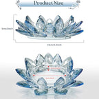 Large Crystal Lotus Tealight Candle Holder for Up to 6" Diameter Pillar Candle Plate Candlestick,Chunky Glass Votive Stand for Wedding, Party, Table Centerpiece Decor and Yoga Meditation (2, Blue) - Image 2