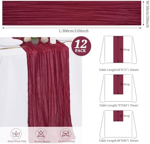 12 Pack Burgundy Cheesecloth Table Runner,20x120 in Table Runner - Image 2