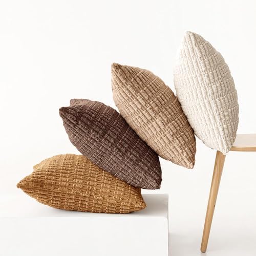 MIULEE Pack of 4 Corduroy Decorative Throw Pillow Covers 20x20 Inch Brown - Image 4