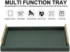 XIGEXIGE Green Decorative Serving Tray,Rectangular Tray for Coffee Table,Faux Leather Serving Tray with Handles for Ottoman,Shagreen Leather Tray for Bathroom - Image 3