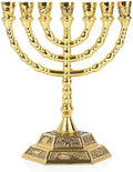 BRTAGG 12 Tribes of Israel Menorah, Jerusalem Temple 7 Branch Jewish Candle Holder (8 Inches, Gold) by BRTAGG