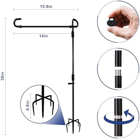 TOPFLAGS 2 Pack Garden Flag Stand with American Flag Garden Flag Heavy Duty Metal Yard Flag Holder Pole Stake Small Flag Stands for Garden Flags 12 x 18 with Clips and Stopper - Image 3