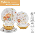 UP 12 Piece Pumpkin Season Melamine Dinnerware Sets, Outdoor Dishes Set, Plates and Bowls Sets, Autumn Thanksgiving Decorations, Service for 4, Orange - Image 6