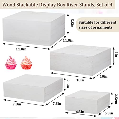 Roowest 4 Pack Wooden Display Risers, Rustic Cake Stands, Vintage White - Image 4