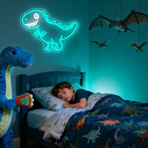 Dinosaur LED Neon Light Sign, Dinosaur Neon Signs for Boys Room Decor Dino Night Lamp Light for Party Bedroom Nursery Classroom Decorations Christmas Birthday Gift Dimmable USB Powered(15.8“*13.4") - Image 2