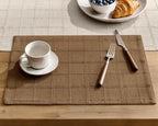 ZeeMart Linen Checked Farmhouse Placemats Set of 6, Roasted Brown 13x19in by ZEEMARTONLINE