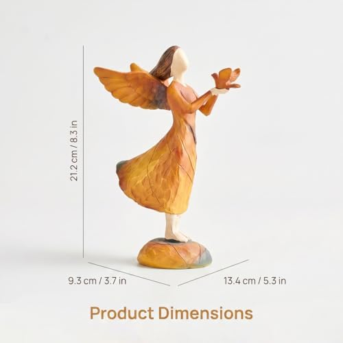 Hand-Painted Resin Angel Statue with Bird and Autumn Leaf, Warm Fall Home Decor Figurine for Shelf, Tabletop, Office Desk, Cozy Living Room Decoration, Ideal Thanksgiving Decorations - Image 4
