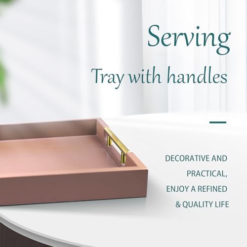 Wooden Decorative Coffee Table Tray, 16" Serving Tray with Gold Handles for Ottoman, Living Room, Perfume, Vanity Dresser Organizer (Mocha) - Image 4
