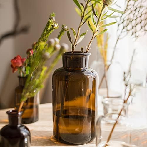 TOPZEA Set of 8 Amber Glass Vase, 17oz Boho Flower Vase Bud Vases Decorative Brown Medicine Glass Bottles Vintage Small Apothecary Jars for Home Décor, Dining Table, Wedding Centerpiece, Bridal Shower - Image 4