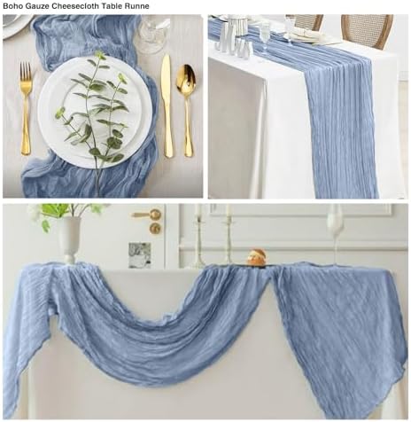 20 Pack Dusty Blue Cheesecloth Table Runner 17x108 Inch Boho Wrinkled Sheer Gauze Cheese Cloth Table Runner Bulk Romantic Decor for Wedding, Bridal Shower, Birthday Party - Image 4