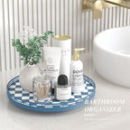 Blue and White Checkerboard Lazy Susan with Rubberwood Base and Metal Rail - Image 5