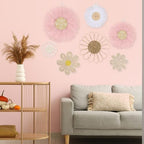 Chunful 7 Pcs Boho Wall Basket Decor Rattan Flower, Pink - Image 6