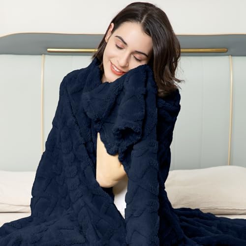 Aganear Fleece Throw Blanket for Couch Sofa 60"x80" Navy - Image 2